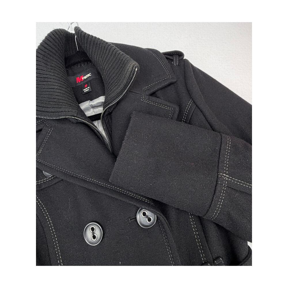 Mystic Black Wool Blend Lined Zipper and Button Front Belted Trench Coat S